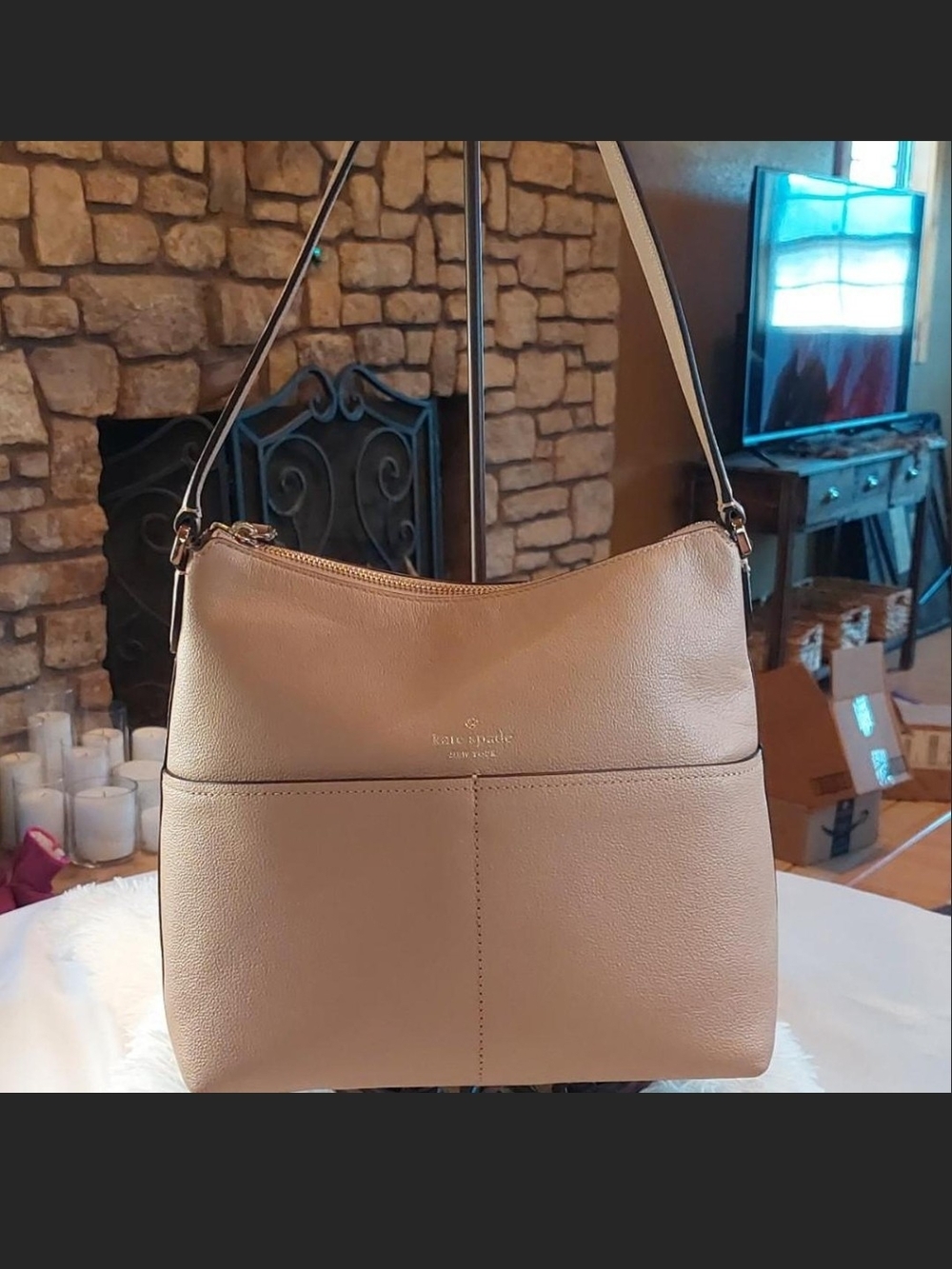 Kate Spade Warm Gingerbread Bailey Textured Leather Shoulder Bag 2021 Like New